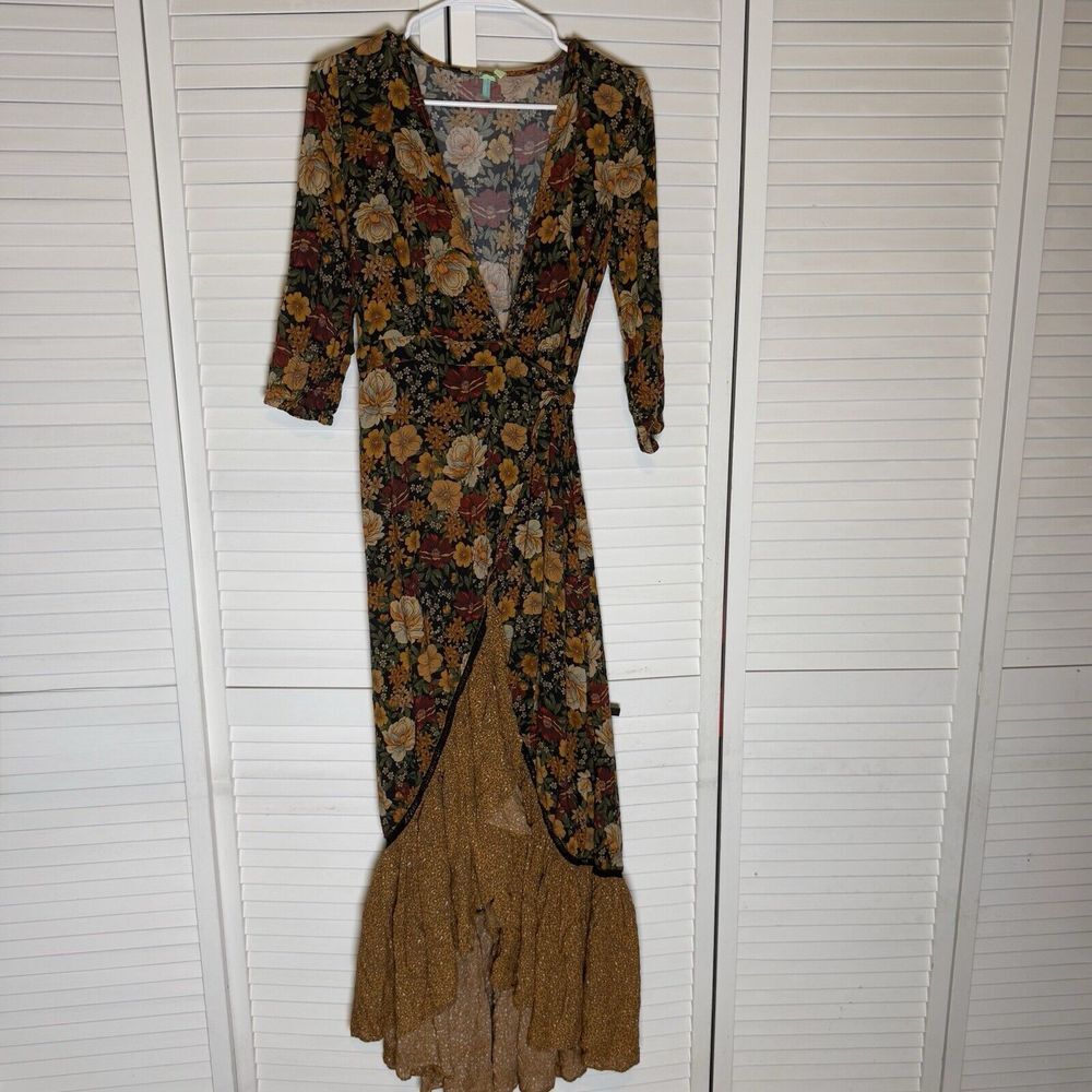 FARM Rio Floral Wrap Maxi Dress in Black, Rust & Mustard - Picture 2 of 14